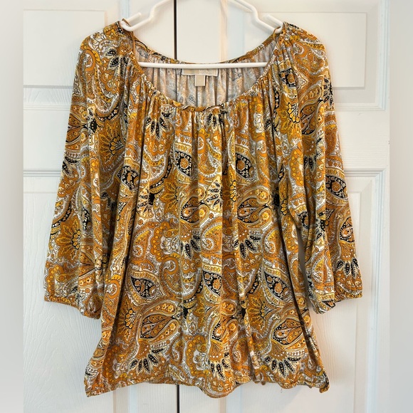 NWOT Michael Kors Women’s Yellow Flower Print Modal Tunic Blouse Shirt Sz 1X - Picture 1 of 12